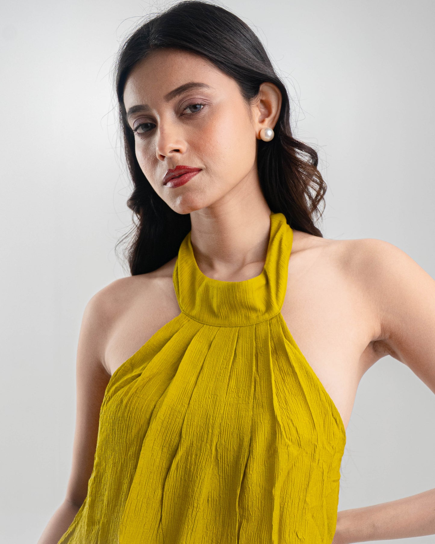 The Aurelia Halter Mini Dress in Olive