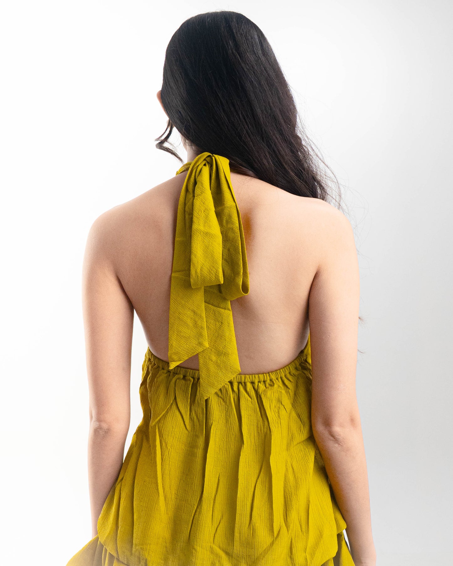 The Aurelia Halter Mini Dress in Olive
