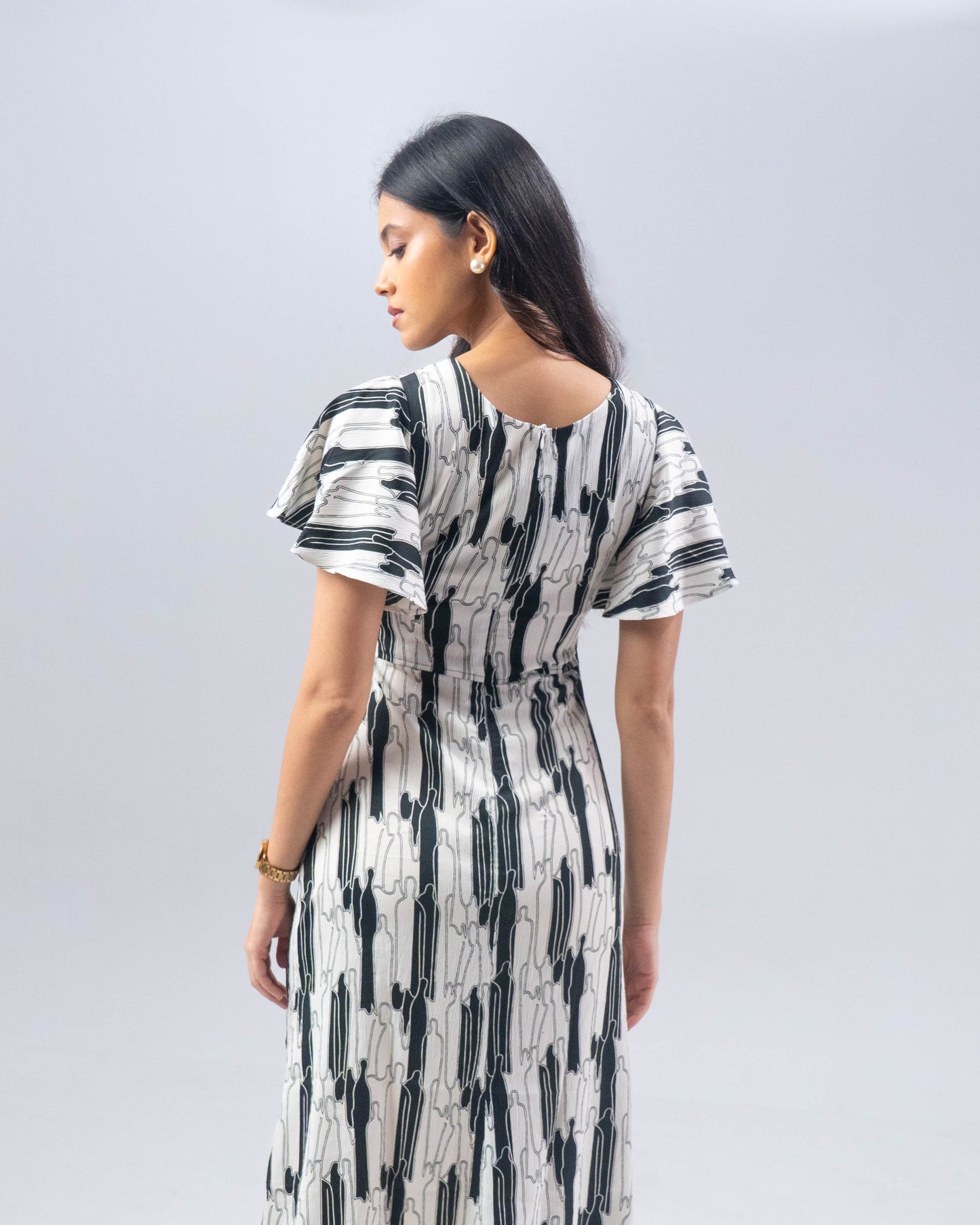 The Black and White Abstract Midi Dress