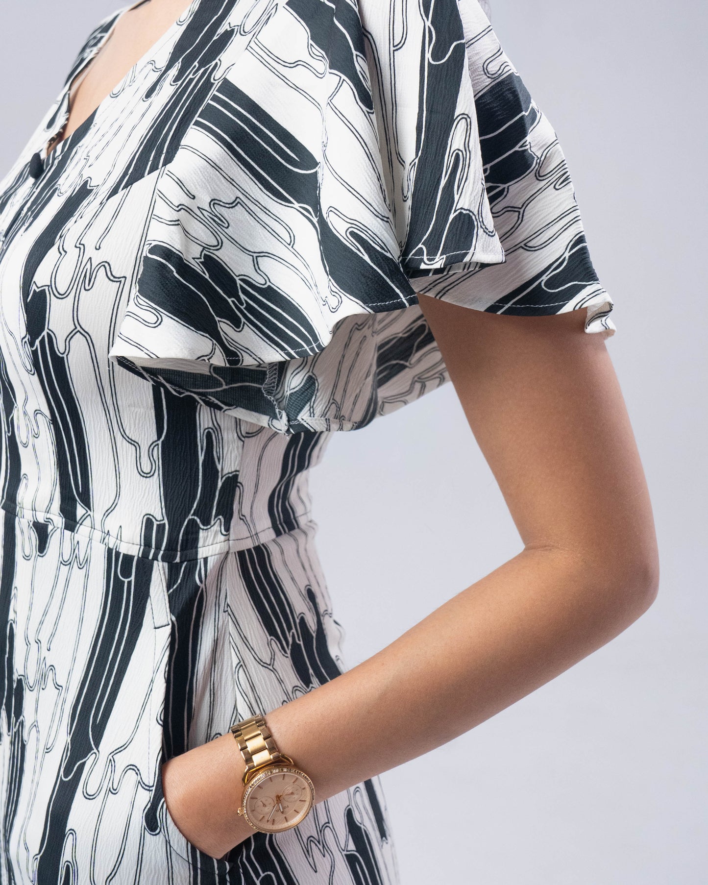 The Black and White Abstract Midi Dress