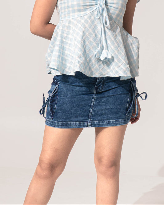The Denim Corset-Detail Mini Skirt