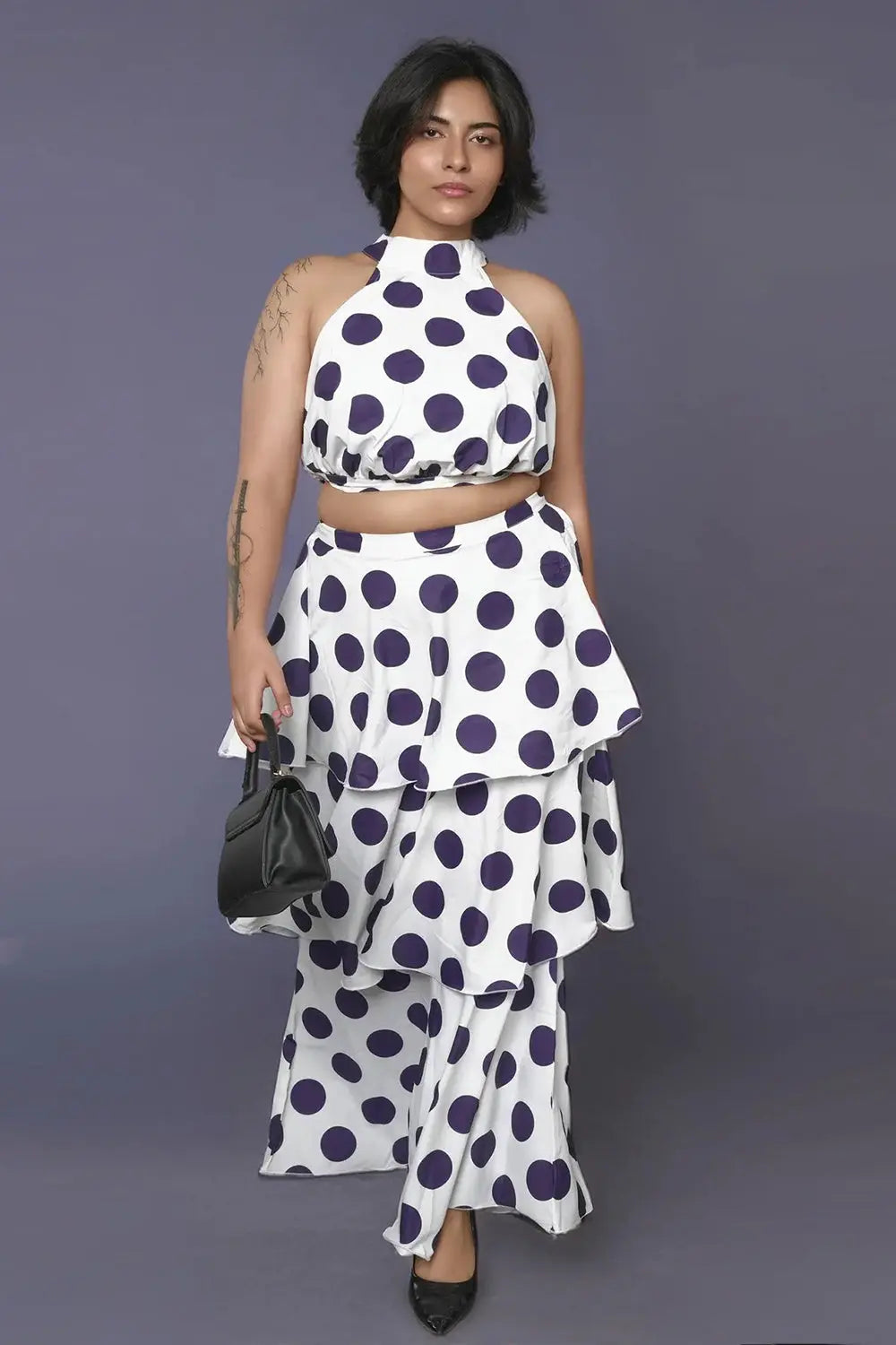Dark Blue Polka Dots Two Piece Dress, Rebeldrapes Dress, Polka Dots Dress, Sleeveless Dress, Two Piece Dress
