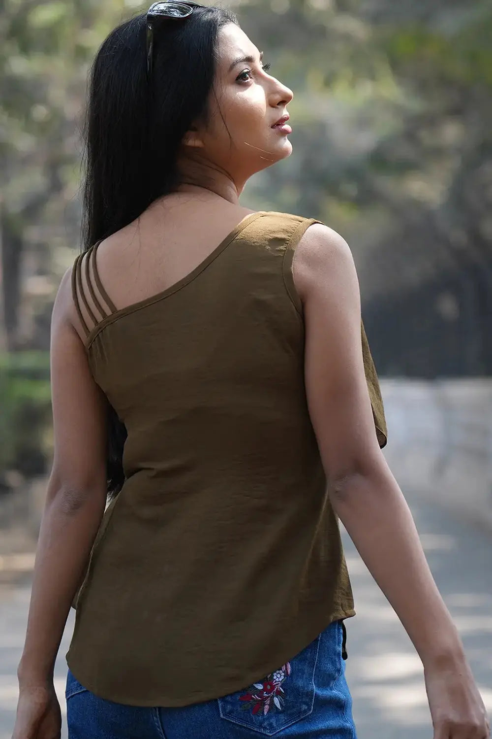 Dark Olive Green Layered Sleeveless Top, Sleeveless Top, Rebeldrapes Top, Layered Top, Green Top, Olive Green Top