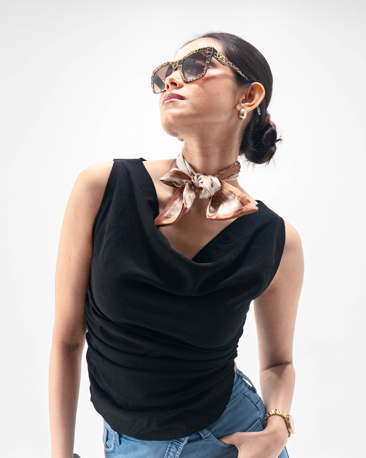 Black cowl neck crop top