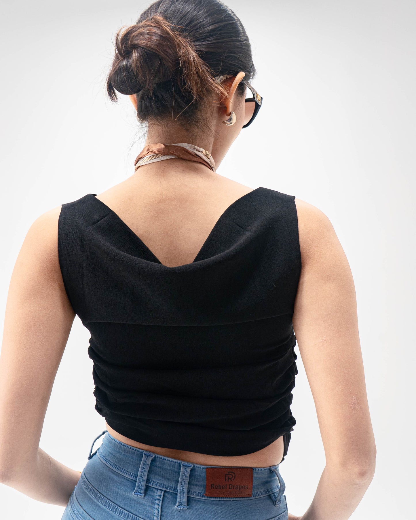 Black cowl neck crop top