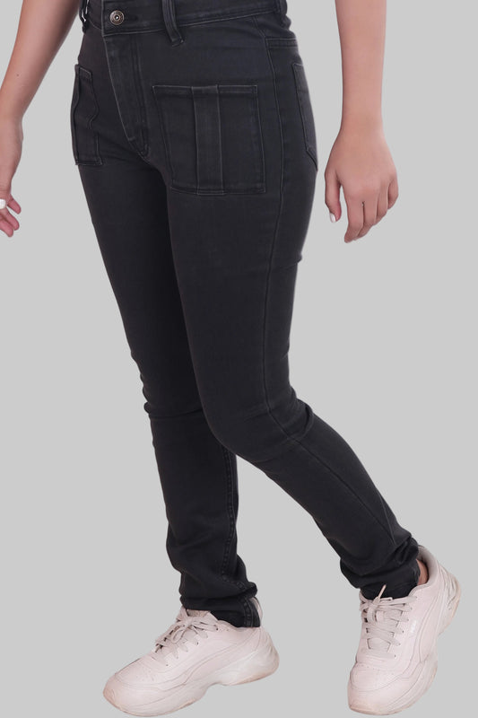 Black Skinny Fit Jeans with Pocket Embroidery