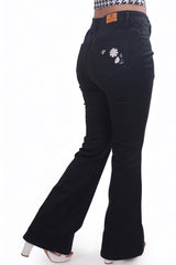 Black Flared Jeans with Embroidery