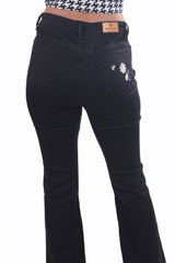 Black Flared Jeans with Embroidery