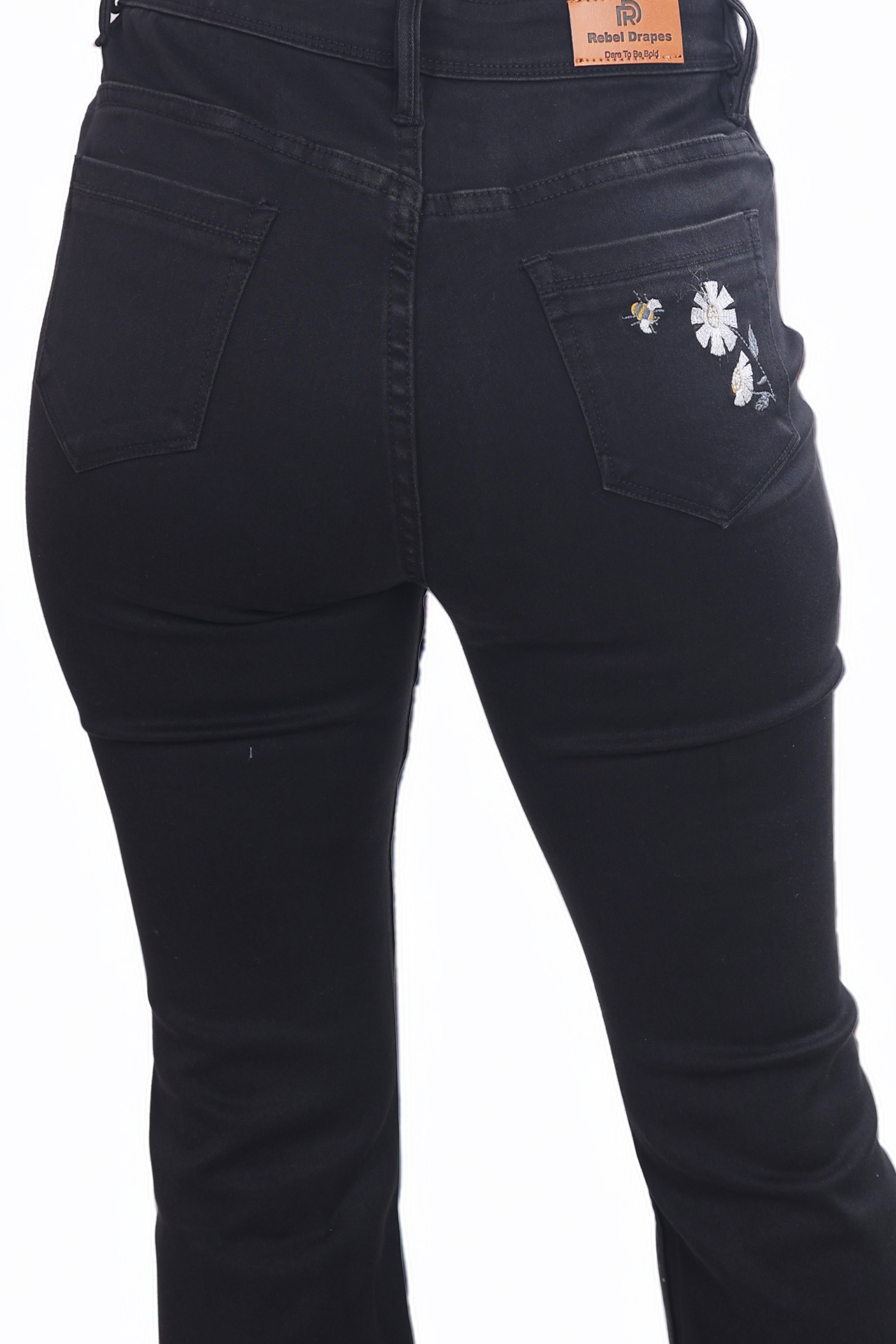 Black Flared Jeans with Embroidery