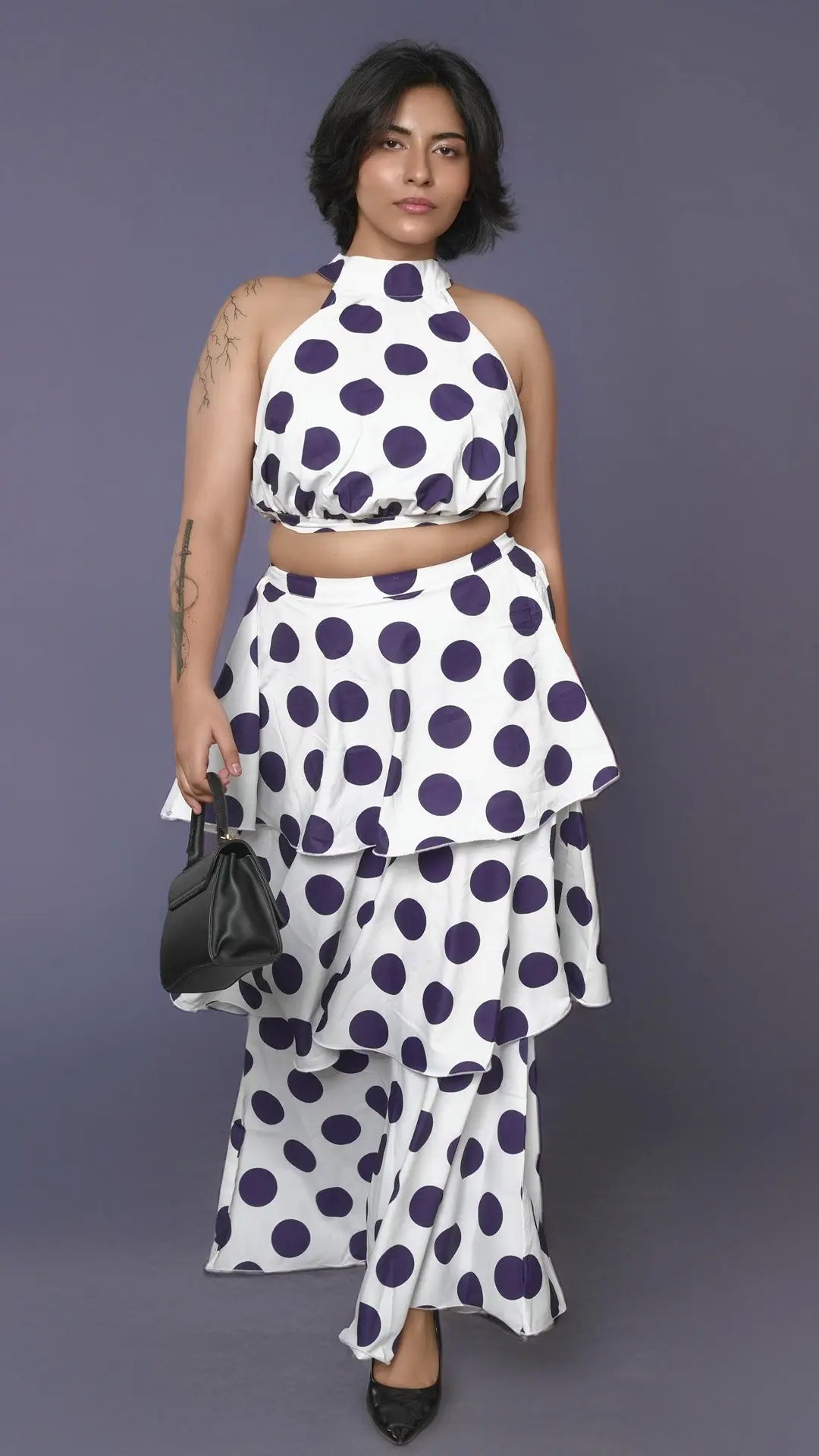 Dark Blue Polka dots two piece Dress DLPL