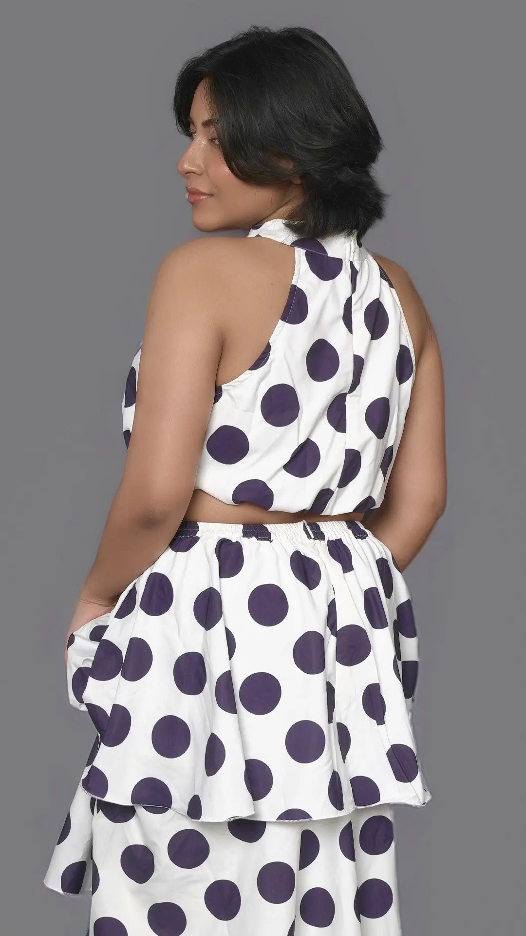 Dark Blue Polka dots two piece Dress DLPL