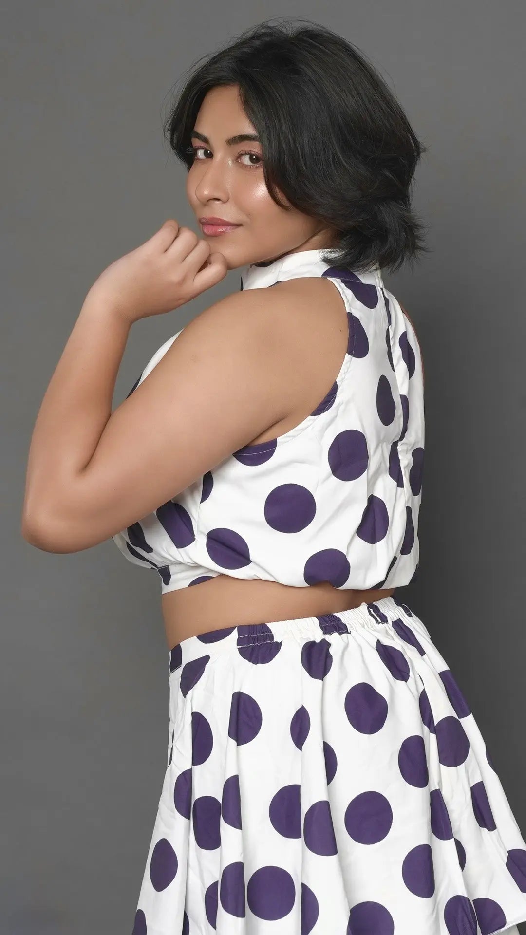 Dark Blue Polka dots two piece Dress DLPL