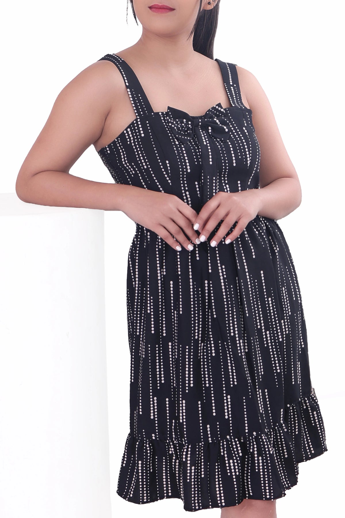 Sleeveless black patterned Short Dress DLPL