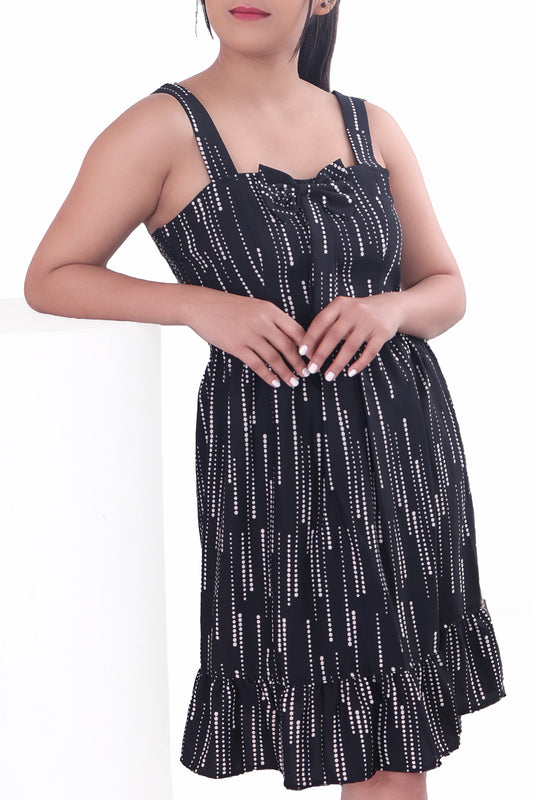 Sleeveless black patterned Short Dress