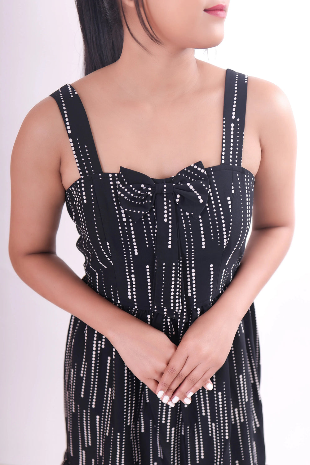 Sleeveless black patterned Short Dress DLPL