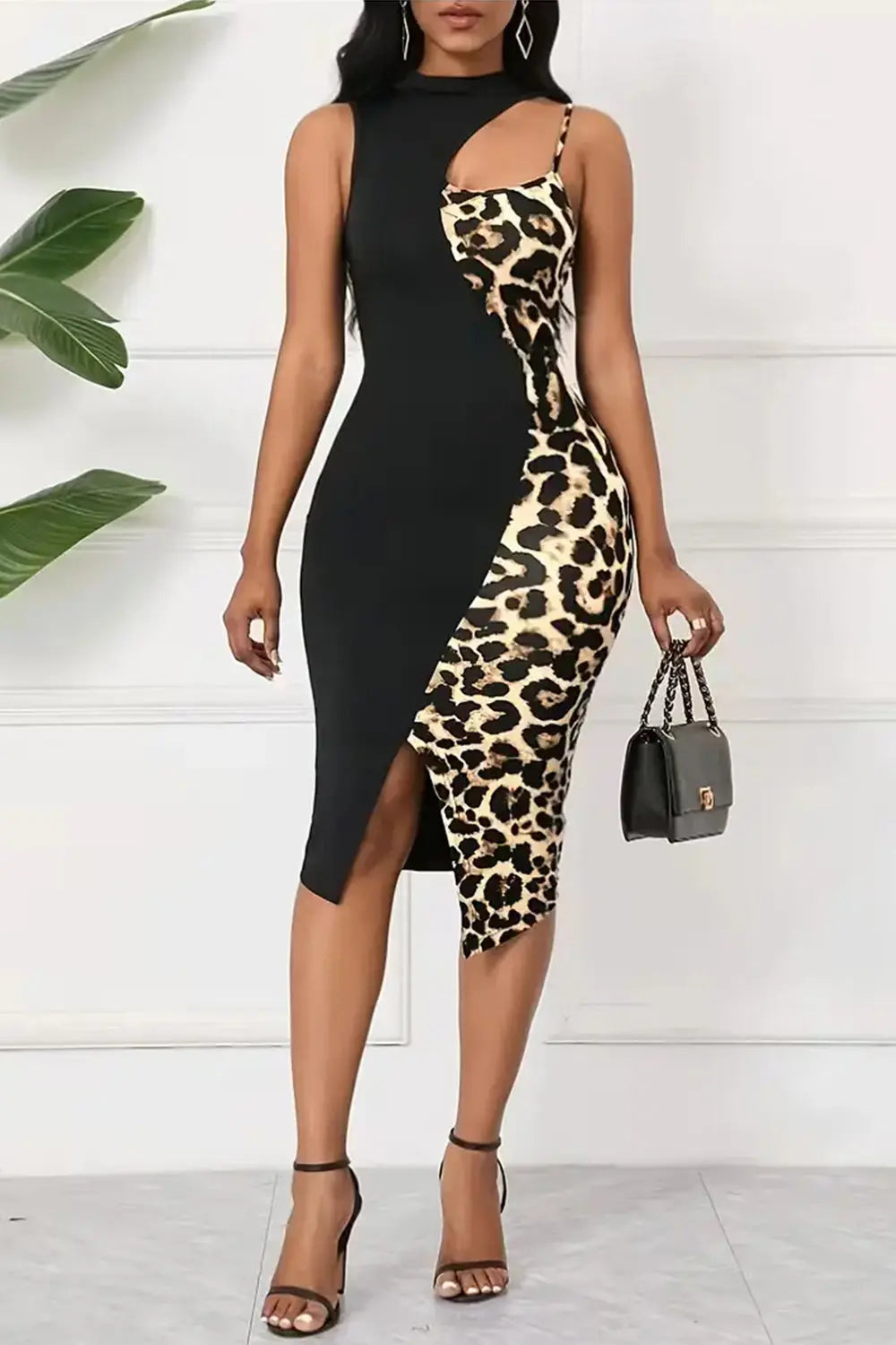 Leopard Print Bodycon Dress, Bodycon Dress, Printed Dress, Leopard Print Dress, Rebeldrapes Dress, Front Slit Dress