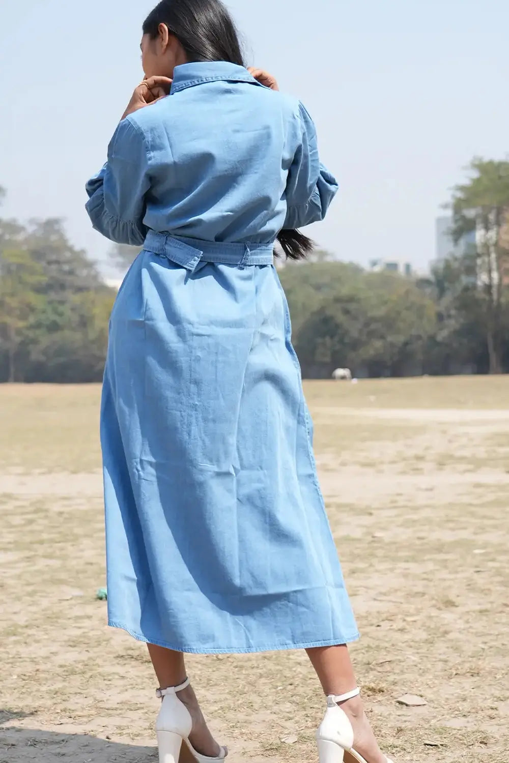 Midi Denim Shirt Dress with Long Sleeve, Denim Dress, Shirt Dress, Midi Dress, Long Sleeve Dress, Rebeldrapes Dress