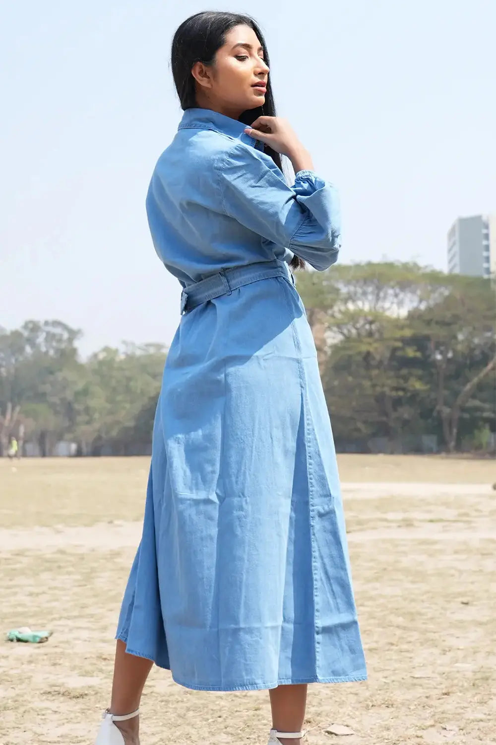 Midi Denim Shirt Dress with Long Sleeve, Denim Dress, Shirt Dress, Midi Dress, Long Sleeve Dress, Rebeldrapes Dress
