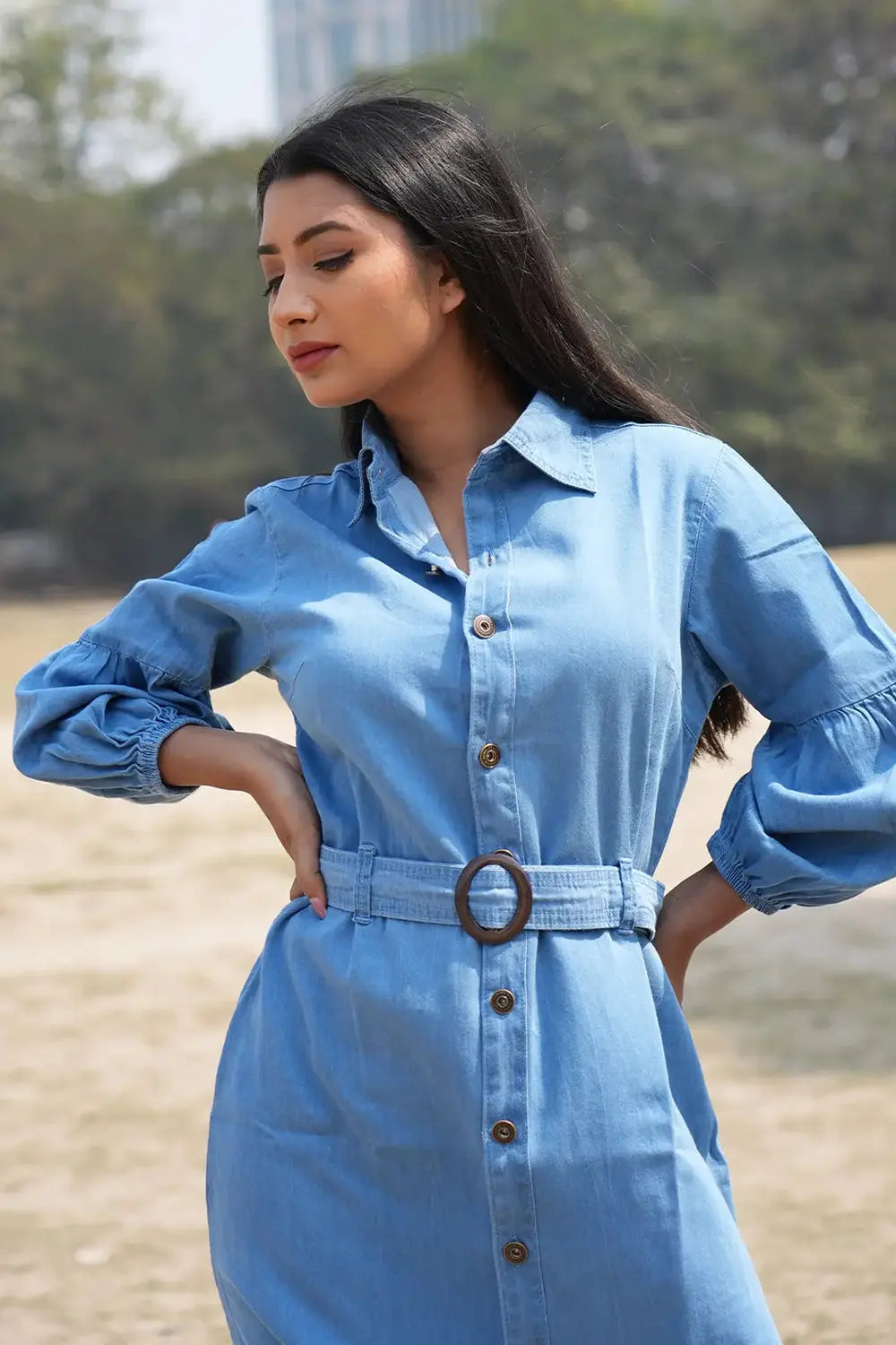 Midi Denim Shirt Dress with Long Sleeve, Denim Dress, Shirt Dress, Midi Dress, Long Sleeve Dress, Rebeldrapes Dress