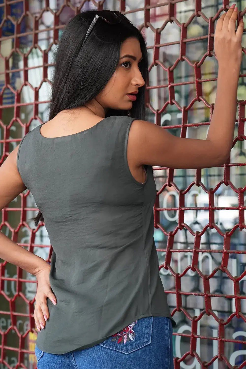 Olive Sleeveless Top, Olive Green Top, Green Top, Olive Top, Sleeveless Top, Rebeldrapes Top
