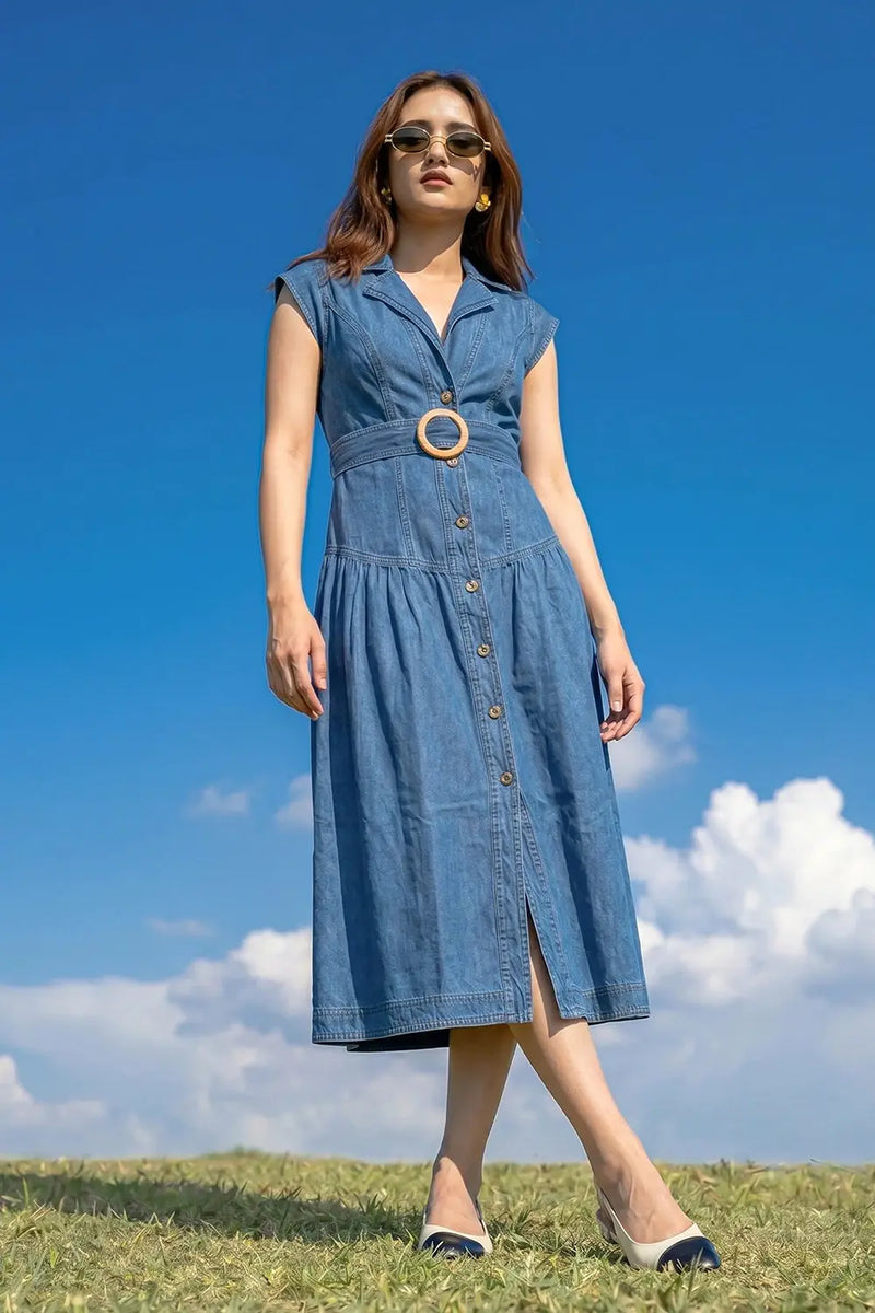 Sleeveless Denim Long Dress