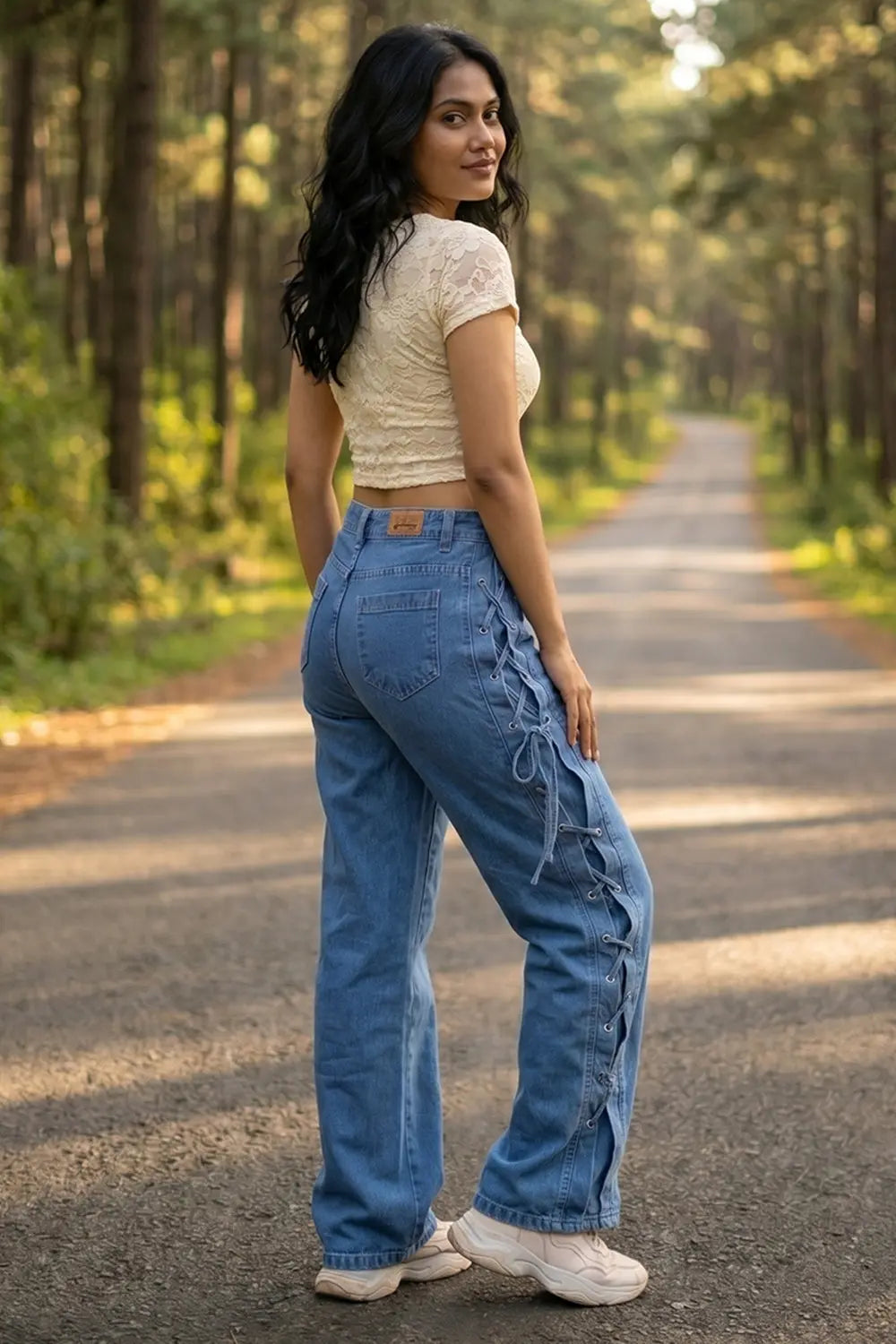 Straight Fit Jeans with Side Tie String