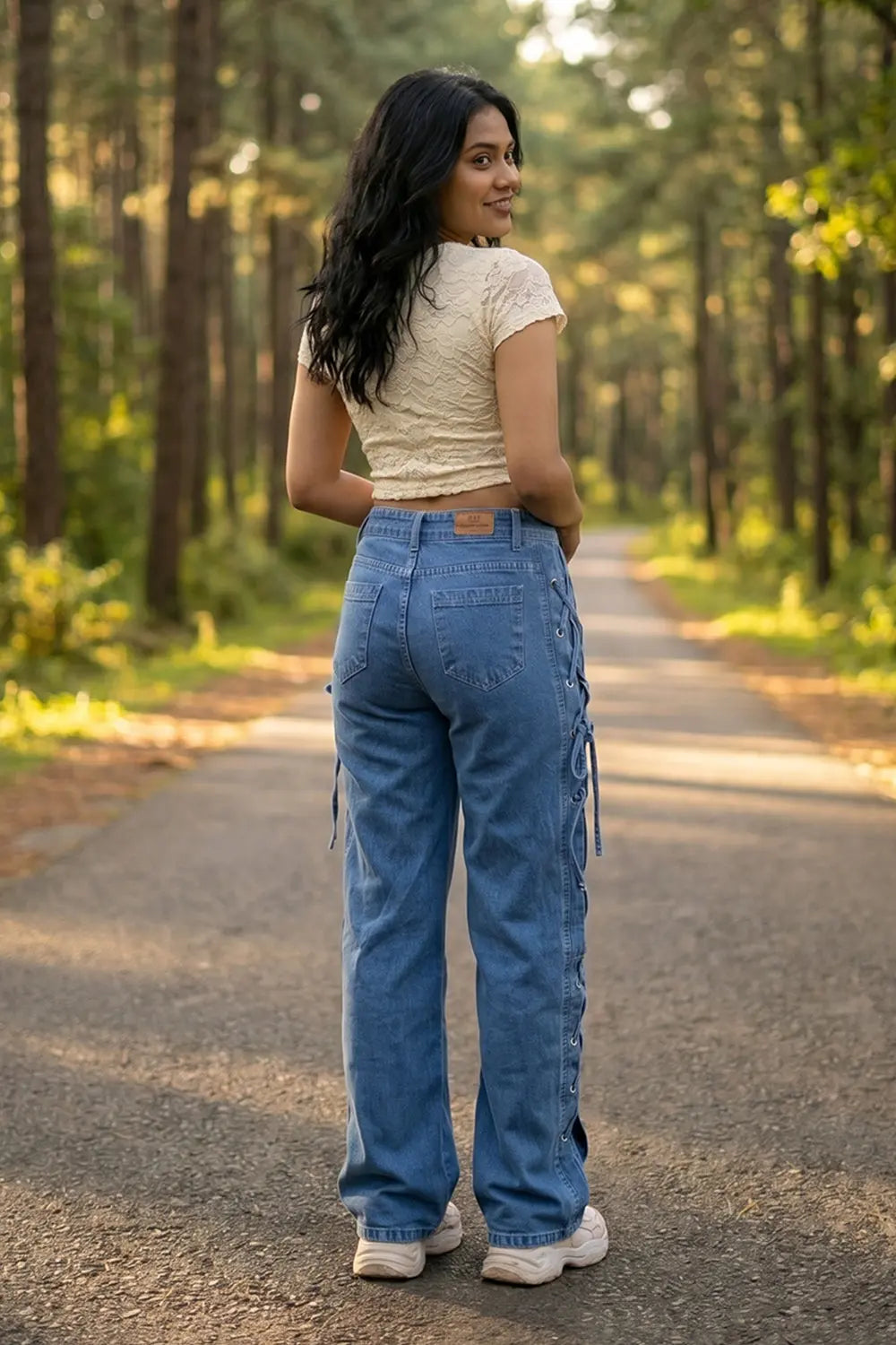Straight Fit Jeans with Side Tie String